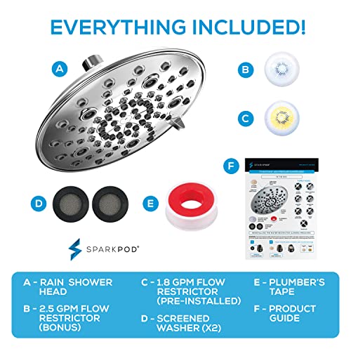 Sparkpod 7 Spray Settings Shower Head - Adjustable High Flow Shower Head With Mist Setting - Showerhead Replacement Head For The Bathroom (8 Inch, Chrome) #TOP6