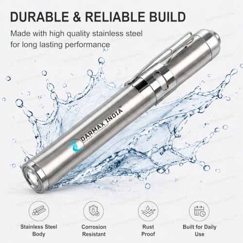 Image of Doctor Pen Torch Bright LED Pocket Torch for Doctors, Nurses & Medical Students - Lightweight Moon Torch for Clinical Use (Silver)