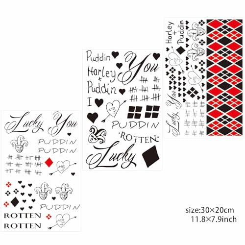 Image of Zeecdatoo 34 Sheets Halloween Temporary Tattoos, HQ Joker Tattoos for Halloween Cosplay Costumes and Party Accessories, Halloween Zombie Fake Scars Tattoos (Large Size)