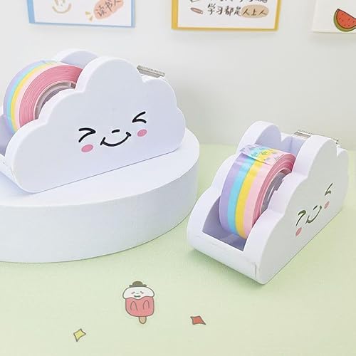 Weißer Klebeband-Tischspender Cloud-Klebebandschneider mit Regenbogen-Klebebandspender Niedlicher Klebebandspender-Halter für Zuhause, Schule, Büro, Schreibwaren, Verpackung, Bastelbedarf