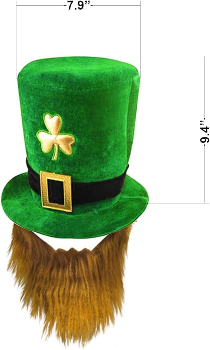 2 My Costume Wigs St. Patrick's Day Irish Green Leprechaun Top Hat with Beard Irish Shamrock Velvet Hat Headwear Bars Restaurants Parties Party Favor Cosplay