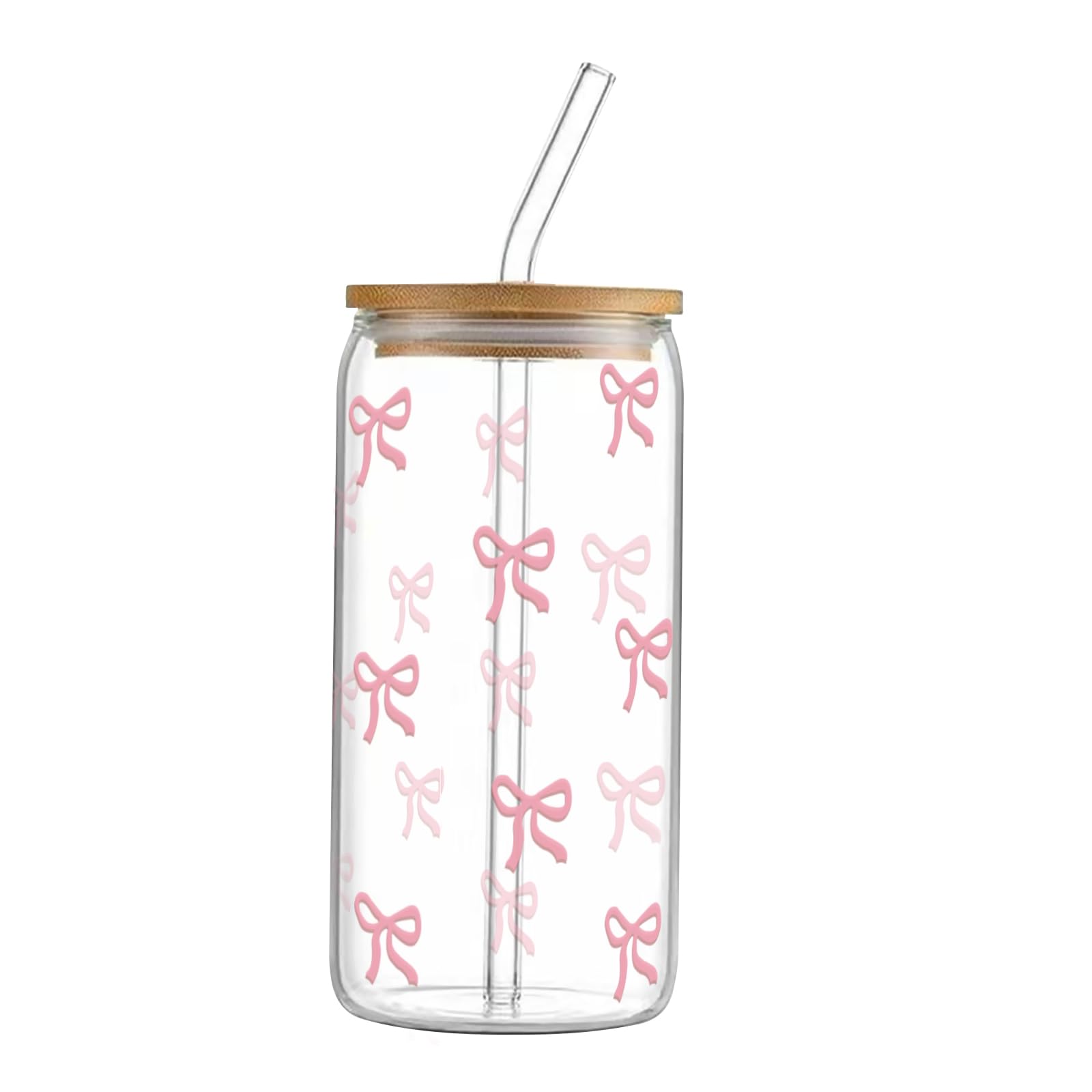 JOAASU Rosa Schleifen Glas Mit Deckel - 16 Oz Trinkbecher Für Bubble Tea & Eiskaffee