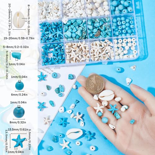SUNNYCLUE 1 Box About 300Pcs Bohemian Style Starfish Beads Blue White Beads Bulk Natural Shell Beads Summer Ocean Animal Starfish Bead Seashell Charms 6mm 8mm Beads Chip Beads for Jewelry Making Kits - Image 3