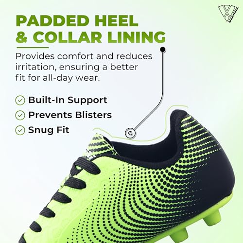 Vizari USA Stealth Boys Girls Soccer Cleats | Youth Firm Ground Athletic Outdoor Football Shoes for Toddler, Little Kid, Big Kid | Lightweight & Durable Green/Black by Vizari - Image 3