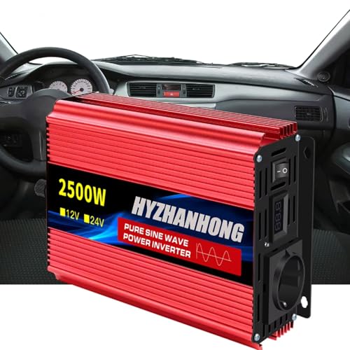 HYZHANHONG 12v to 220v,Inversor de Suministro de alimentación Mini-Autos al Aire Libre, 2500W SINE SINE OVE DC/24V a AC 110V 220V 50Hz Inverter, para Campo RV, inversor Solar Fuera de la Red