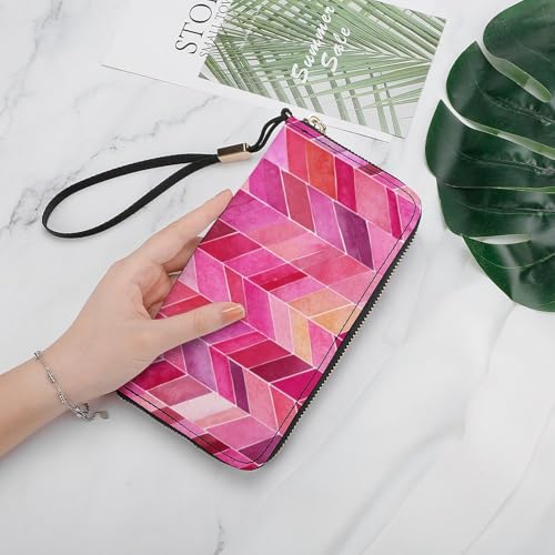 Watercolor Pink Pattern PU Leather Clutch Long Bifold Wallet, Coin Purse Credit Pass Case, Durable Card-Holder Money Storage for Women Men4