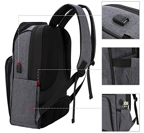 SLOTRA Zaino per Laptop (15 inch, Nero Grigio)