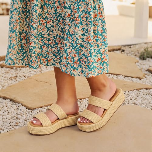 Image of EQAUDES Platform Sandals Women Slip on Espadrille Wedges Slides Bohemia Sandals Flatform Open Toe Beach Sandals