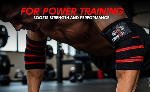 GripUp® Ellenbogenbandagen Fitness (Paar) – 100cm Verstellbare Ellenbogenstütze für Gewichtheben, Bankdrücken & Krafttraining – Gelenkschutz & Schmerzlinderung bei Sehnenentzündung (Schwarz/Rot)