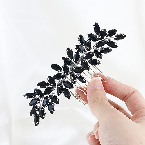 Brihasory Luxurious Wedding Hair Comb Full Rhinestones Bride Hair Accessories for Party Prom Bridal Side Hair Combs for Women Bride Girls Hair Decoration(Black)