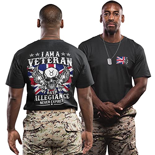 Purple Print House I am A Veteran T Shirt Mens - Ex British Armed Forces Marine Navy Air Force Gift for Him Birthday Christmas - Union Jack Flag Top Grandad Dad, L, Black