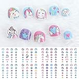 Yarlilyan Unicorn Kids Nail Sticker, 6 Sheets Blue Pink Beautiful Nail Art Decals Artist Painting Po