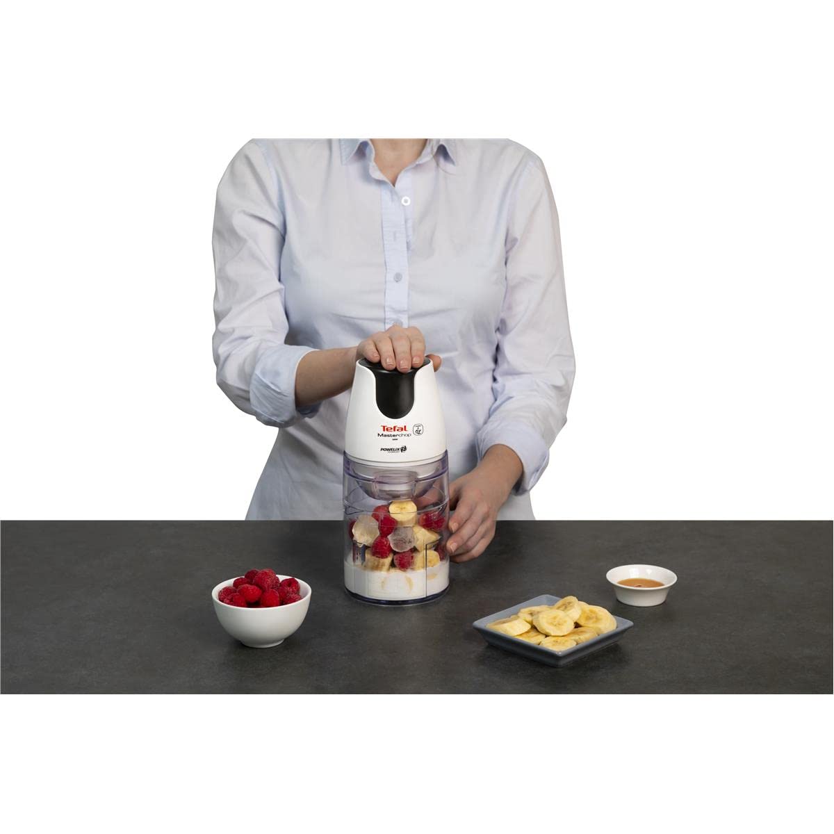 Tefal MB450B Hachoir électrique 0,5 l Transparent, blanc 500 W – Hachoir électrique d'aliments (0,5 l, transparent, blanc, plastique, 500 W, 1,04 kg, 126 mm)