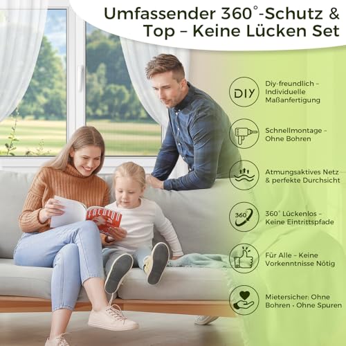 FLYZZZ Fliegengitter für Fenster bis 118,4x136,9cm, Insektenschutz mit Rahmen als Selbstbausatz Ohne Bohren, Zum Individuellen Kürzen, (Material 100x120cm) Anthrazit