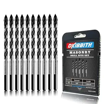 10-Piece 1/8" Masonry Drill Bits for Tile Glass Ceramic Wall Brick Stone Soft-Metal Wood, 1/4 Inch Concrete Drill Bits Cement Drill Bit Set, 3-Flat Shank, YG8 Carbide Tungsten Steel Alloy Tip 3mm