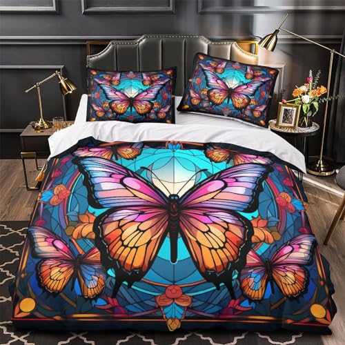 Housse de couette 200x200 papillon 3D microfibre parure de lit 3 pièces double - 4