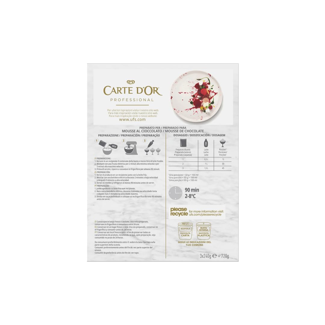 Carte d'Or Mousse Chocolate Sin Gluten 3 sobres x 240g 45 raciones