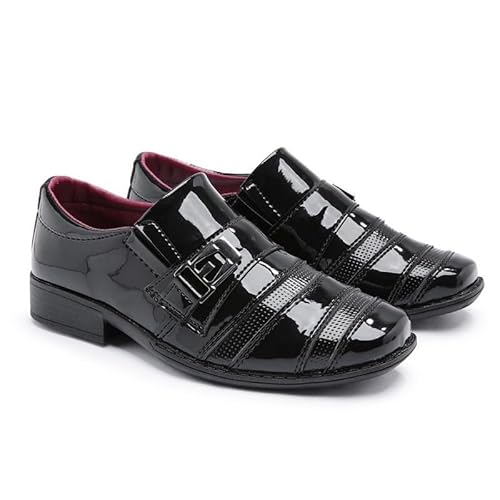 Kit Social Infantil Macio Leve Palmilha Confort Sapato+Cinto Cor:Preto;Tamanho:28