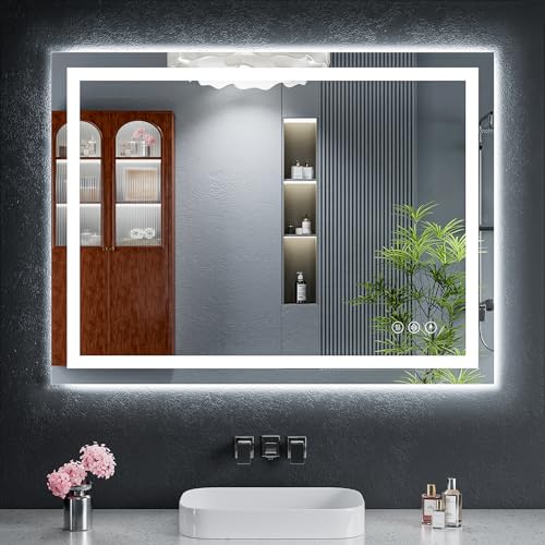 40'x30' LED Bathroom Mirror with Lights, Backlit + Front Lit with CRI90, Lighted Mirror for Bathroom, Anti-Fog, Dimmable Brightness, 3 Colors, Memory Function, Shatterproof Tempered Glass