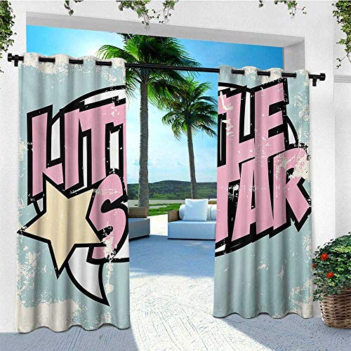 leinuoyi Popstar Party, Outdoor Curtain of Lights, Grungy Display Pop Art Style Retro Little Star Typography, for Privacy W84 x L96 Inch Pale Blue Pale Pink Cream