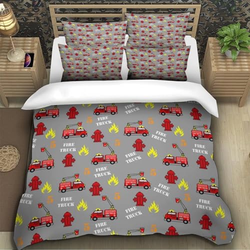Housse de Couette Camion de Pompiers Inaltérable avec Fermeture Éclair Invisible