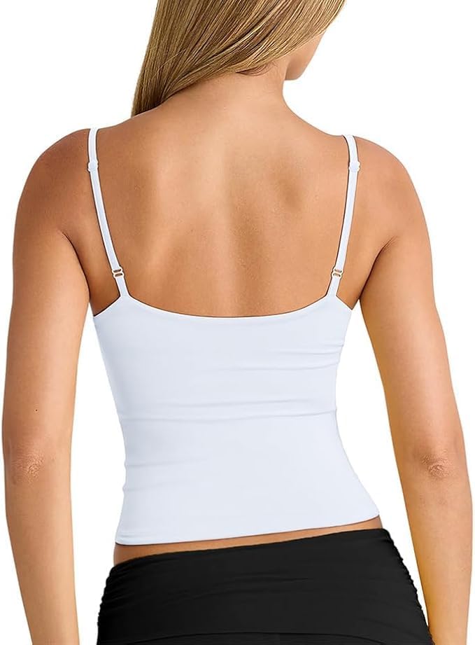 PINKMSTYLE Womens Spaghetti Strap Tank Tops V Neck Double Lined Going Out Summer Top - Image 2
