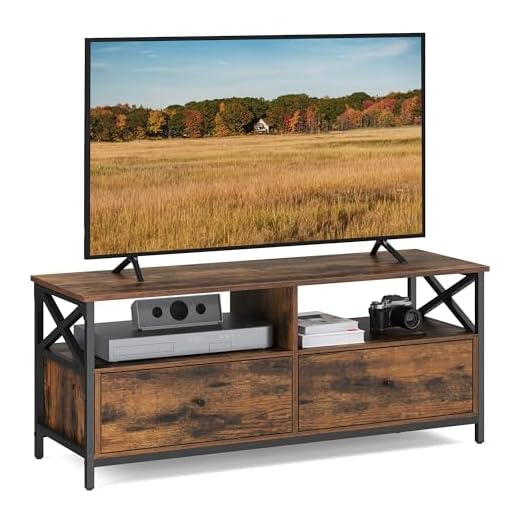 VASAGLE TV Cabinet TV Unit for 55-Inch TV, Living Room, with 2 Drawers, 2 Storage Shelves, 120 x 40 x 50 cm, Steel Frame, Industrial Style, Rustic Brown and Black LTV300B01