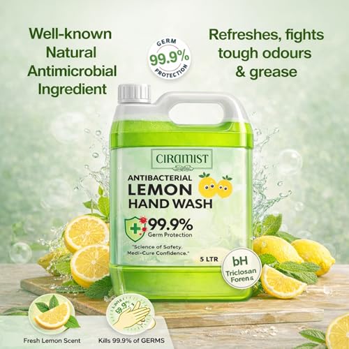 Image of Antibacterial Lemon Hand Wash Liquid 5L | 99.9% Germ Protection | pH Balanced Formula | Fresh Lemon Fragrance | Moisturizing & Skin Friendly | Bulk Refill for Home, Office & Commercial Use (5L, REFFIL PACK)