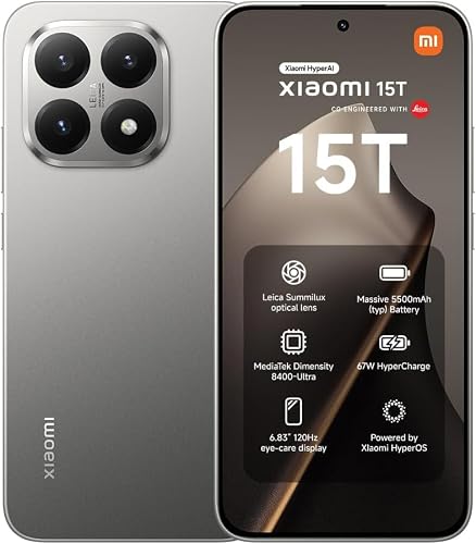 Xiaomi 15T Grey 12+512GB, 6.83" 120Hz Eye-care Display, MediaTek Dimensity 8400-Ultra, 50MP Leica Summilux Optical Lens, 5500mAh