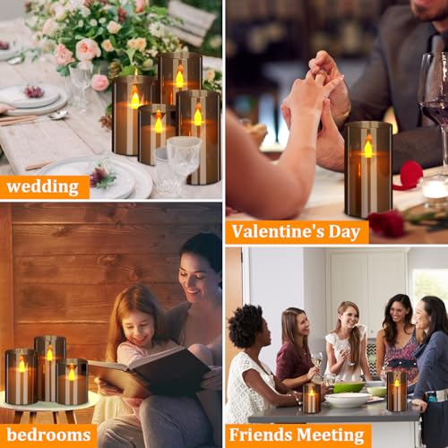 Flameless LED Candles with Remote Set of 3 Battery-Operated Acrylic Gray Pillars, 4", 5", 6" x 3" Diameter Flickering Effect with Timer Ideal for Home Décor Weddings Parties, Restaurants - Image 5