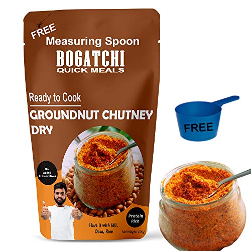 Image of BOGATCHI Quick Meals - Ready to Cook Authentic Groundnut Chutney (Dry) - 100 g , Ready to Eat Meal, Protein Rich, 100% Natural Ingredients, No Preservatives, No Artificial Flavours & Colours