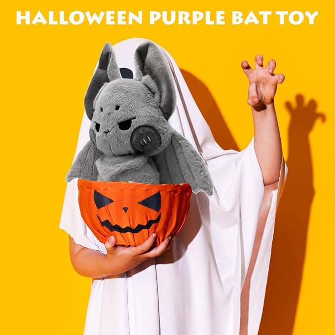 Image of Cuddly Gray Bat Plush Pillow Gothic Furry Bat Stuffed Gifts /13.7''