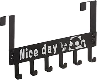 Over The Door Hook Hanger - 6 Hooks Over Door Coat Rack Removable Black Frosted Hook with Cute Panda Pattern for Hanging Clothes Hat Towel - Buy now