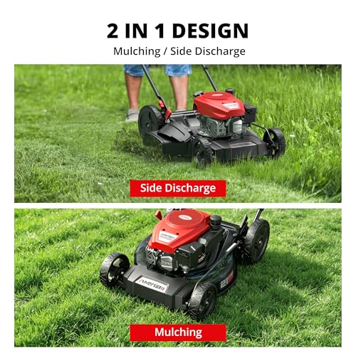 Image of AMERISUN 21 inch Gas Lawn Mower with 144cc Engine, 2-in-1 Mulching & Side Discharge, 6-Position Height Adjustment, Foldable Handles for Lawn, Yard and Garden