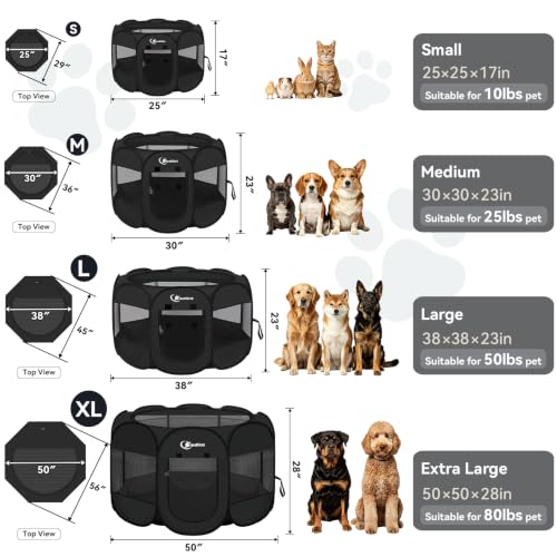 Image of Siedihit Dog Playpen Tent Crate Cage Indoor Outdoor Whloe Black Small