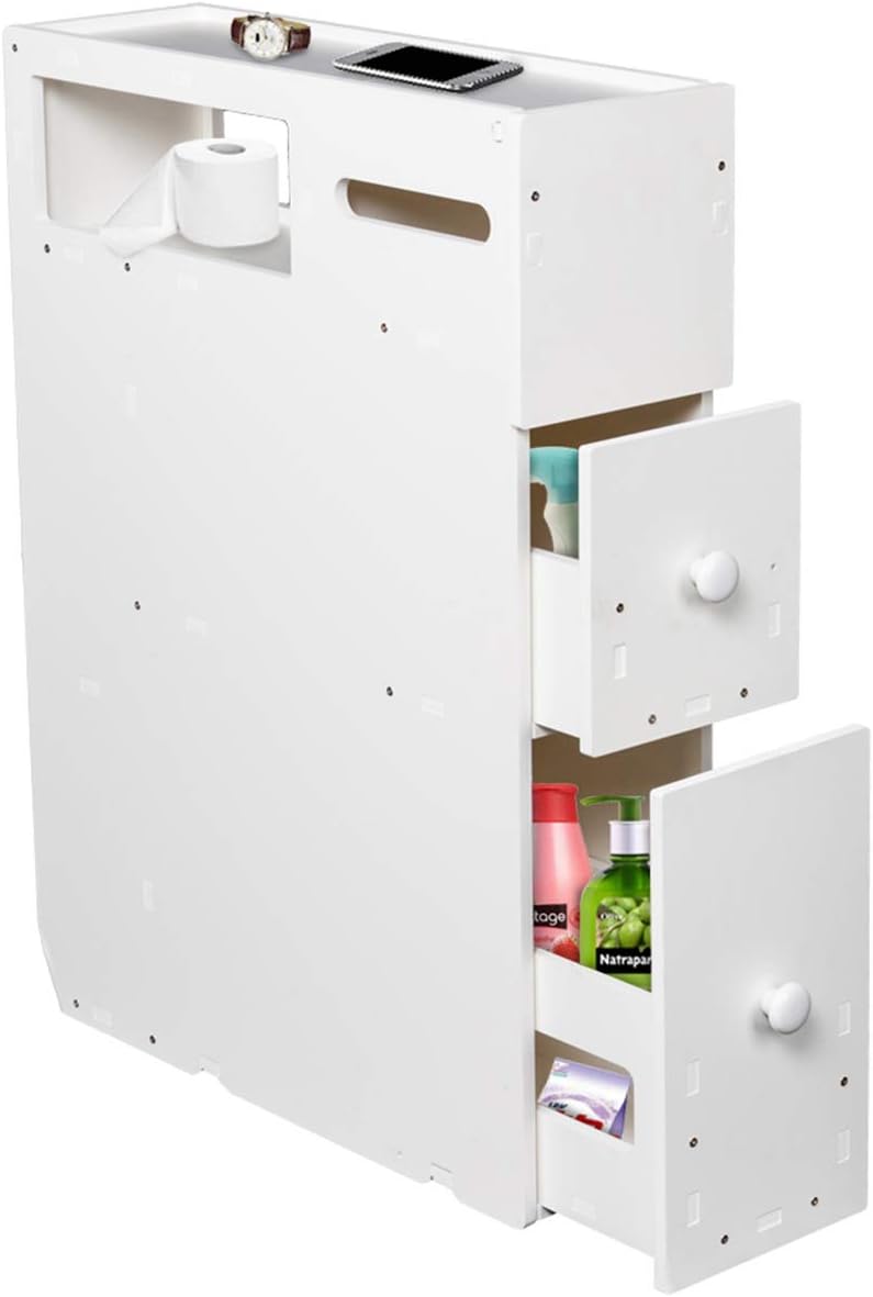 PVC Movable Bath Toilet Cabinets Drawers (20.5x6.3x27.6) White Simple Market Basket Storage Stand Organizer MITPATY