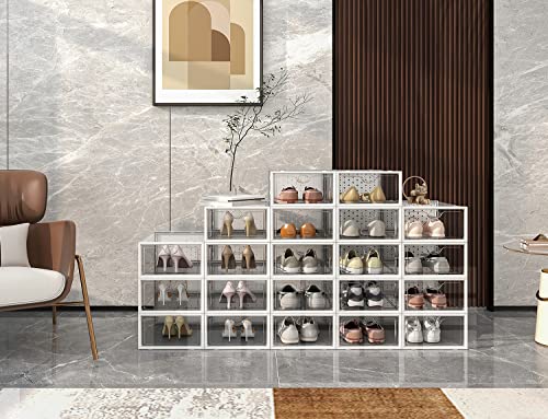 Pinkpum Shoe Ogranizer For Closet, 12 Pack Shoe Storage Boxes Clear Plastic Stackable Shoe Box, Shoe Containers Storage With Lids, Sneaker Container Bin Holder, Clear White #TOP5