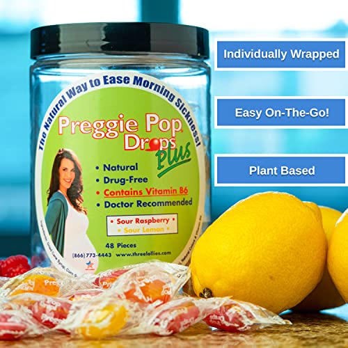 Preggie Pop Drops Plus Fortified With Vitamin B6 - Morning Sickness Relief Fortified With Vitamin B6. Preggie Pops For Relief For Pregnant Women Candy Drops. Sour Raspberry & Sour Lemon 48 Count #TOP1