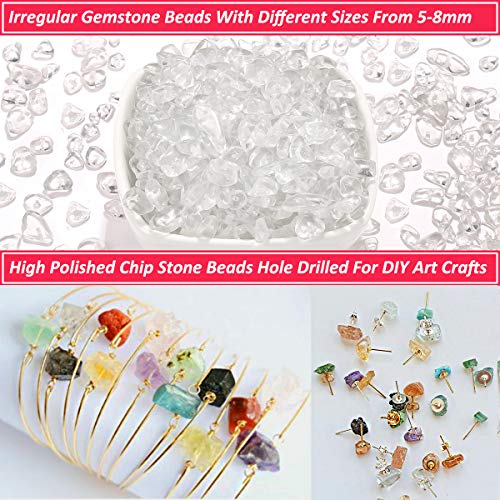 Xocartige DJFL 420Pcs Chip Stone Beads Clear Crystal Quartz, Irregular Gemstones Healing Crystal Loose Beads Crushed Chunked Crystal Pieces Hole Drilled thumb #2