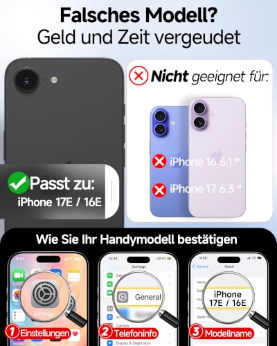 LeYi für iPhone 17E/16E Hülle für Magsafe mit 2X Panzerglas-Schwarz – Ansicht 2