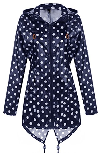 Meaneor Rain Jacket Women Waterproof Hood Lightweight Raincoat Outdoor Windbreaker Navy Blue&White S