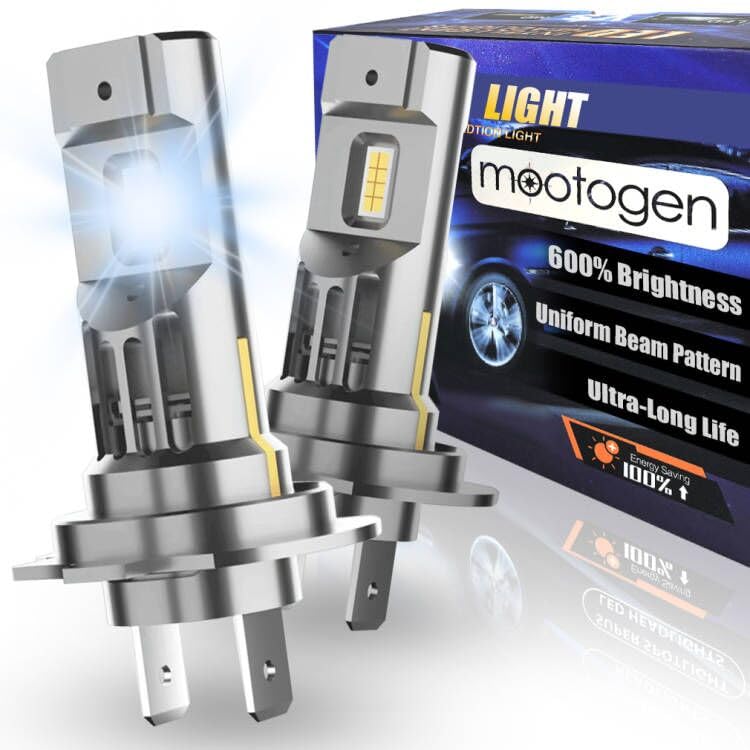 mootogen H7 Light Bulb, High and Low Beam, 1:1 Mini Size Super Bright 24000LM, Car IP68 Waterproof 6500K Cool White with Fan, Plug and Play, Pack of 2