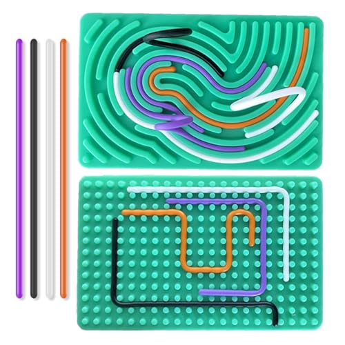 Albiuev Sensory Activity Board for Children, Silicone Fidget Toys for Calming, Stress, Anxiety, ADHD & Autism, Fine Motor Skill Board includes Portable Travel Bag & 20 Strings (Green)