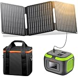 Solar Power Station with Panel, Portable Solar Power Bank with AC Outlet 120W Camping 110V Outlet Power Pack Fast Charging for Laptop Smart Devices RV VanLife Hiking Fishing Power Outage Backup