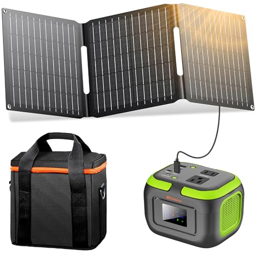 Estación de Energía Solar con Panel, Banco de Energía Solar Portátil con Salida AC 120W Camping 110V Salida para Laptop y Dispositivos Inteligentes miniatura 1