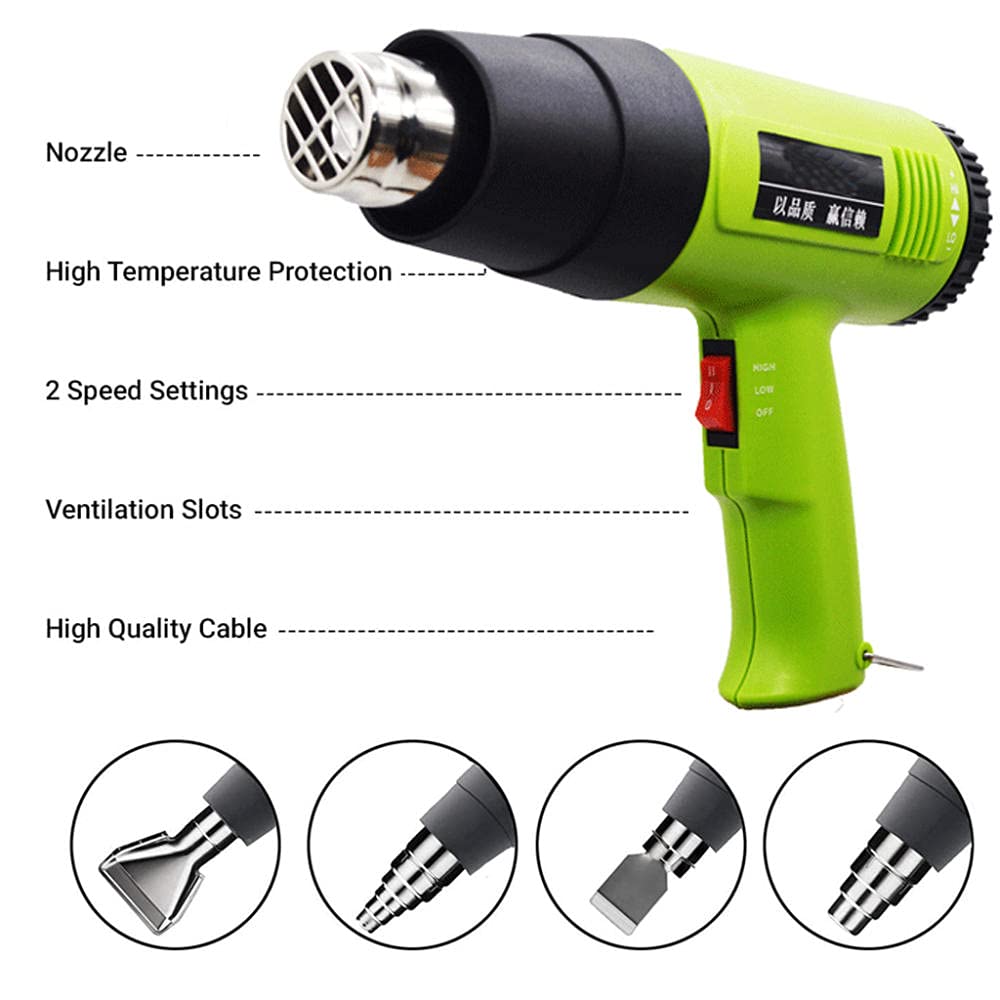Pistola termica, pistola ad aria calda 1600W essiccatore ad aria calda con 2 controlli di temperatura 330 ℃ / 660 ℃, 4 ugelli, nucleo di riscaldamento in mica, rimozione di vernice