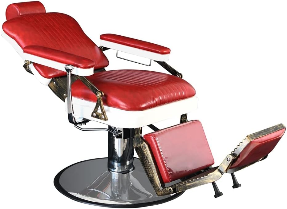 PVC Leather Cover ABS Armrest Shell Disc Extra Large Pump Retractable Barber Chair 300lbs Red