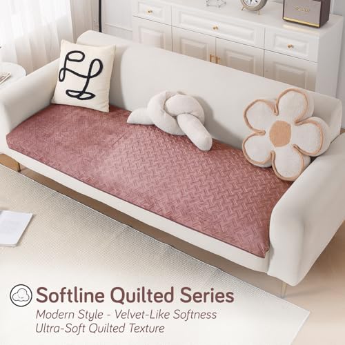 Image of HOKIPO Velvety Quilted Anti-Slip Sofa Cover Mats for L-Shape & 1 /2 / 3 Seater Sofa |DIY Sofa Cover Set, 'Softline Quilted Series' 70(W) x 150(L) cm | Dusty Rosepink (AR-6316-PNK)
