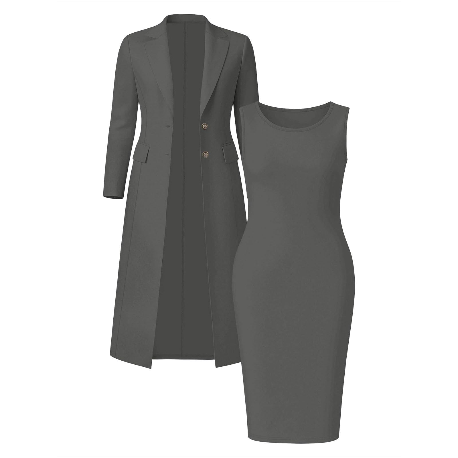 Conjunto Elegante de Dos Piezas con Falda Larga Informal y Vestido, Ideal para Viajes de Negocios y Uso Diario.