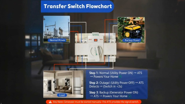 Image of 100A 3P Automatic /Manual Generator Transfer Switch for Home | 3P 120 /240V Transfer Switch - Automatic /Manual Dual Mode, Seamless Power Switching for Home Backup & Emergency Systems
